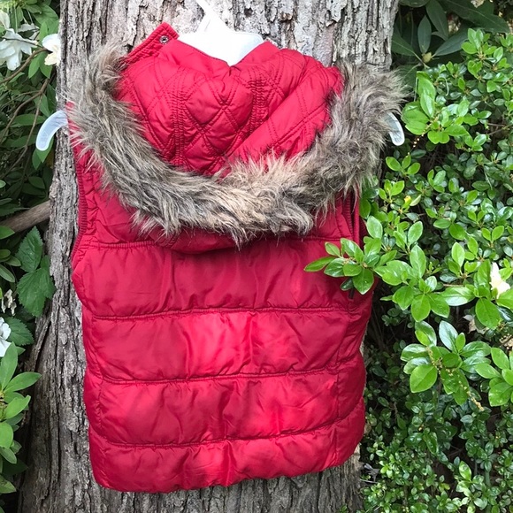 Aeropostale Red Zip Up Puffer Vest Removable Faux Fur Hat Hood Hoodie Small S - Picture 11 of 16